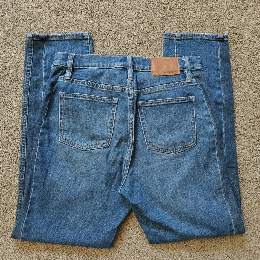 J.Crew Womens Tuxedo Stripe Distressed High Rise Straight Leg Jeans Blue Size 27